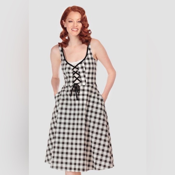 Collectif Black and White Gingham Cottagecore Dress - Picture 1 of 3
